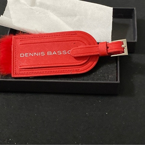Dennis Basso Red LUGGAGE TAG MEASURES APPROX 6” RED LEATHER RED FUR (FAUX??) - Picture 2 of 13